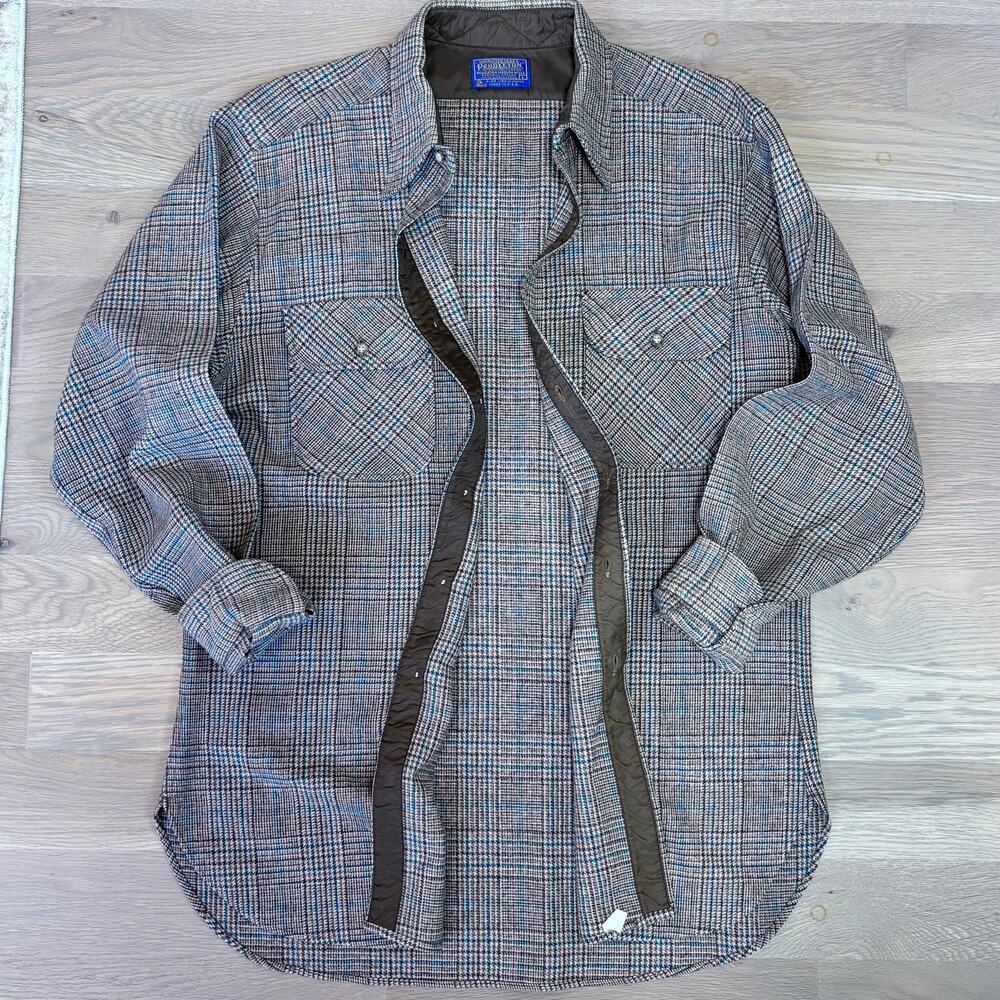 VTG 80s Pendleton Wool Shirt Glen Plaid Western USA Made Men Size Large